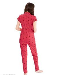 Lotik Women's Cotton Pink & Rani Heart Print Front-Open Nightsuit Set - XXL, Pink, Cotton, Multipack of1